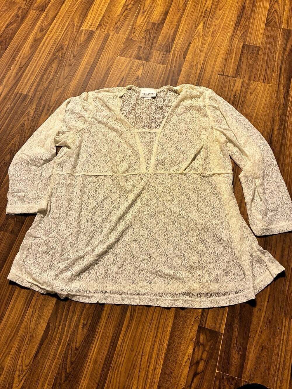 Veranesi Women's Ivory Floral Lace Long Sleeve Blouse Size 1X